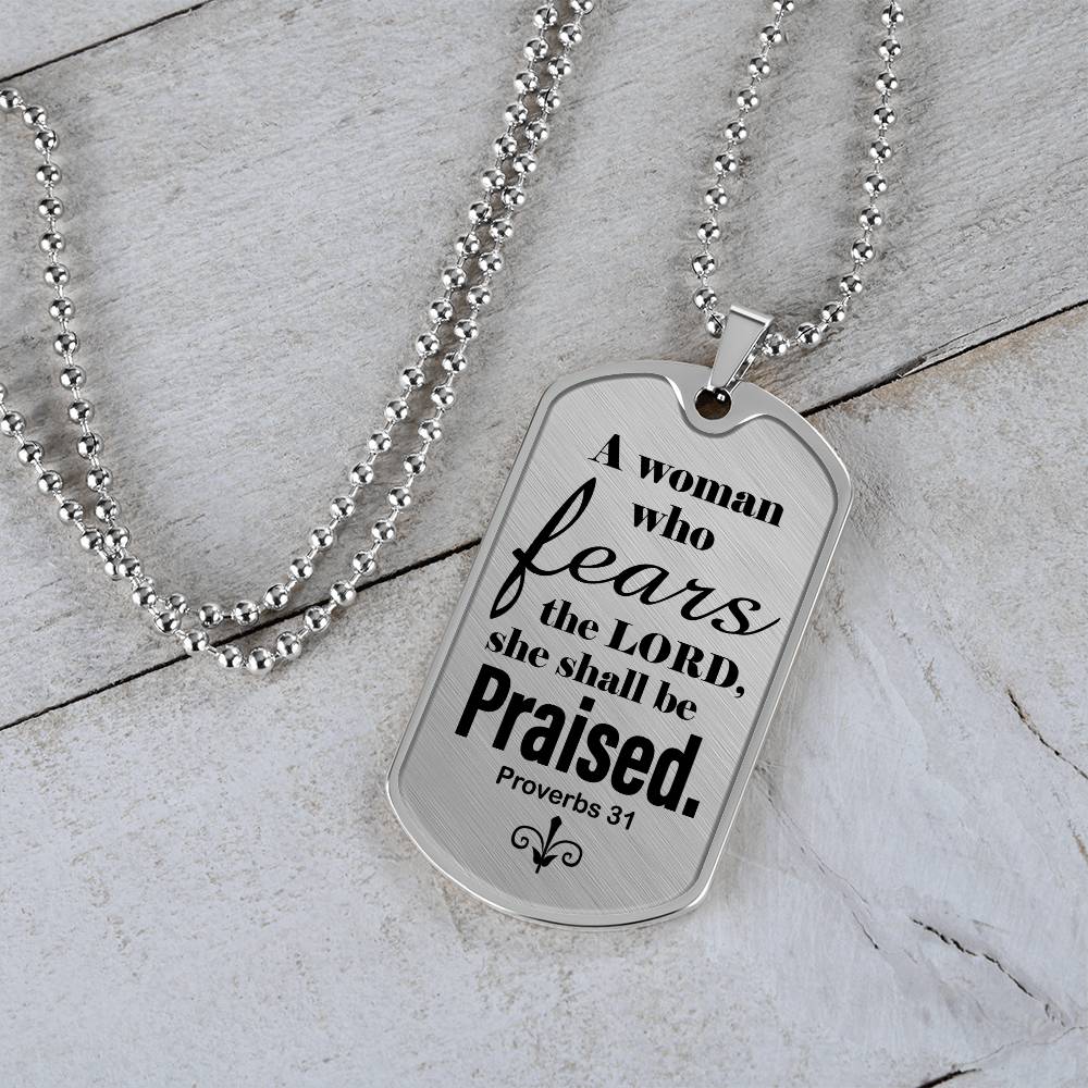 Proverbs 31 Woman of God Necklace Dog Tag Stainless Steel or 18k Gold w 24" Chain-Express Your Love Gifts