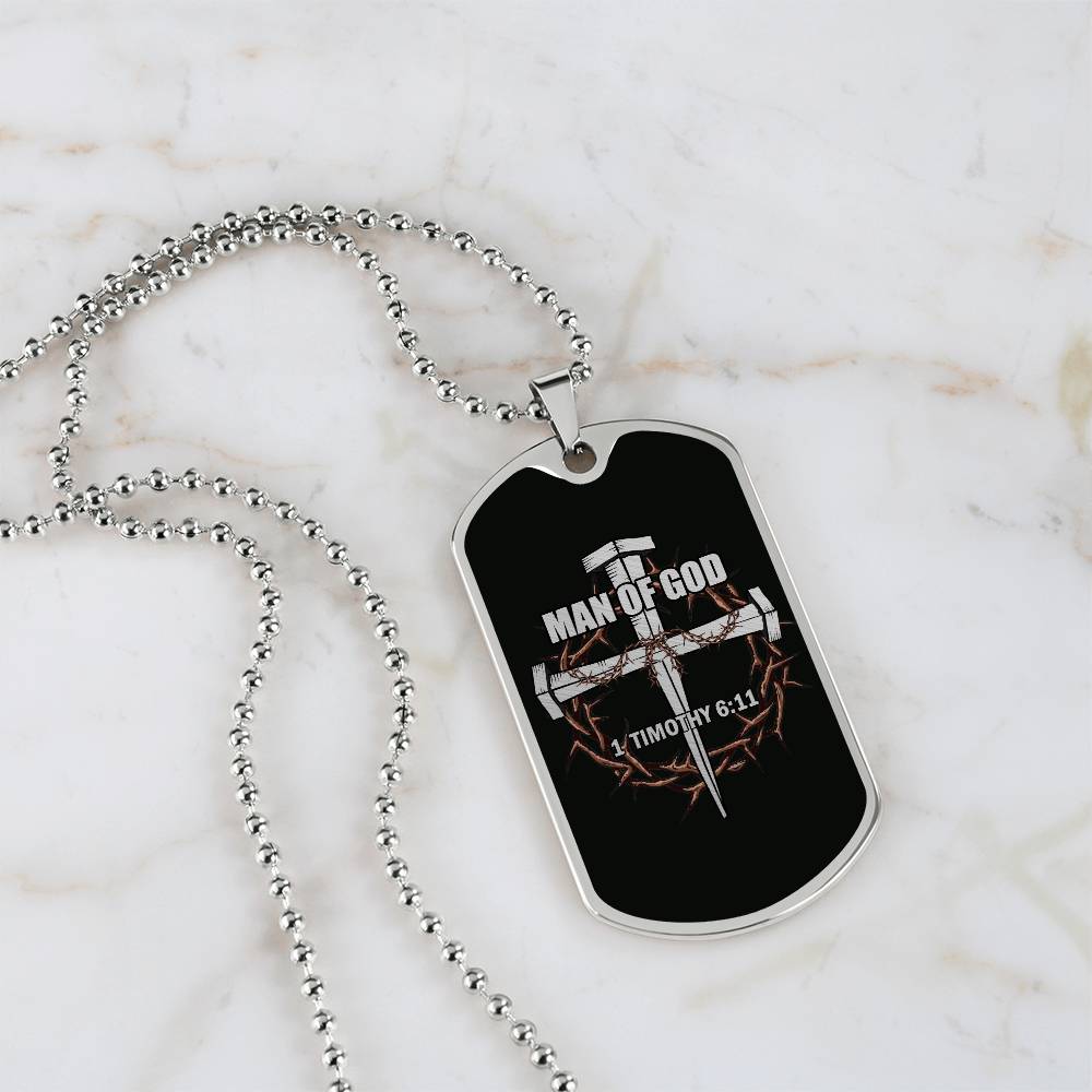 Man of God Cross Timothy Necklace Dog Tag Stainless Steel or 18k Gold w 24" Chain-Express Your Love Gifts