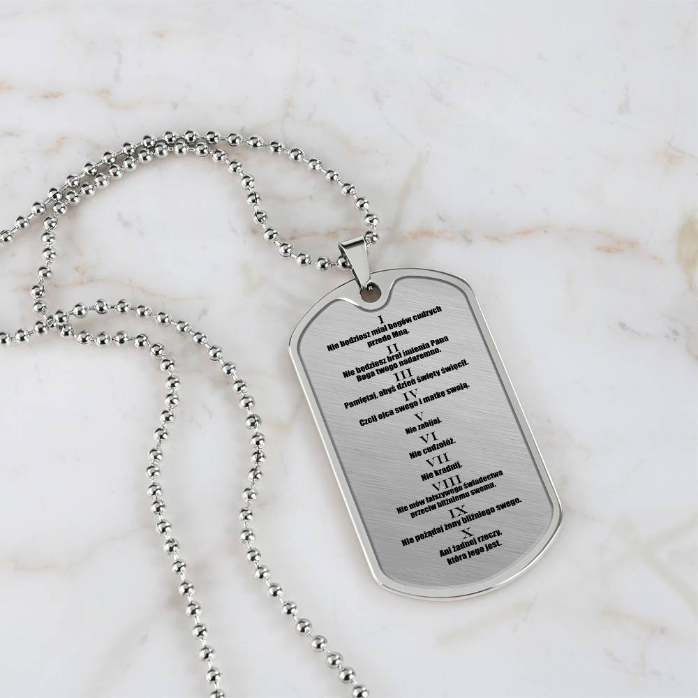 Ten Commandments Polish Przykazań Bożych Necklace Dog Tag Stainless Steel or 18k Gold w 24" Chain-Express Your Love Gifts
