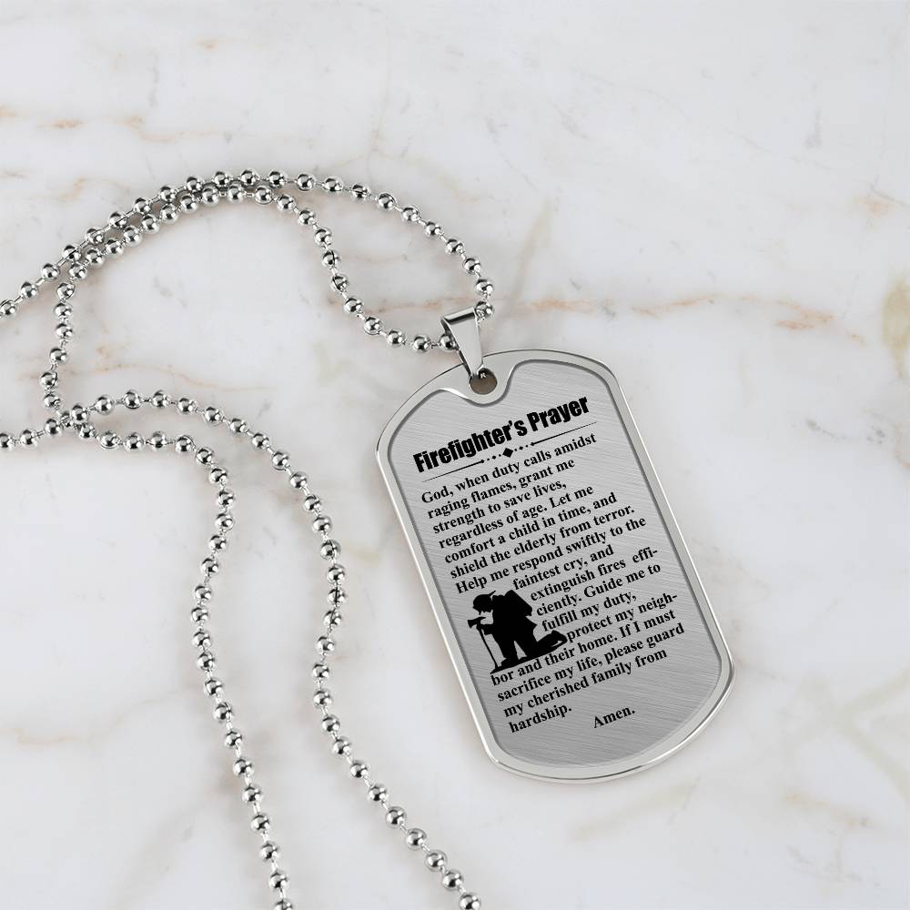 Firefighter's Prayer Dogtag Necklace Dog Tag Stainless Steel or 18k Gold w 24" Chain-Express Your Love Gifts