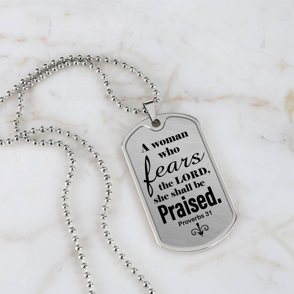 Proverbs 31 Woman of God Necklace Dog Tag Stainless Steel or 18k Gold w 24" Chain-Express Your Love Gifts