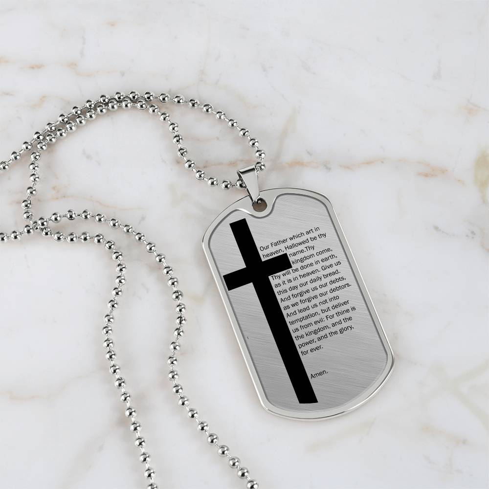 Lord's Prayer Necklace Dog Tag Stainless Steel or 18k Gold w 24" Chain-Express Your Love Gifts