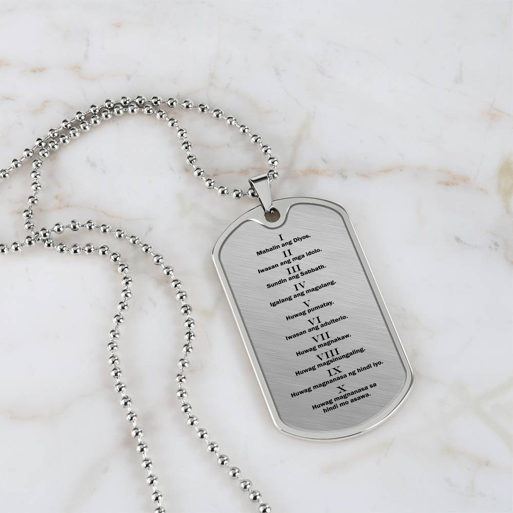 Ten Commandments Tagalog Sampung Utos Necklace Dog Tag Stainless Steel or 18k Gold w 24" Chain-Express Your Love Gifts