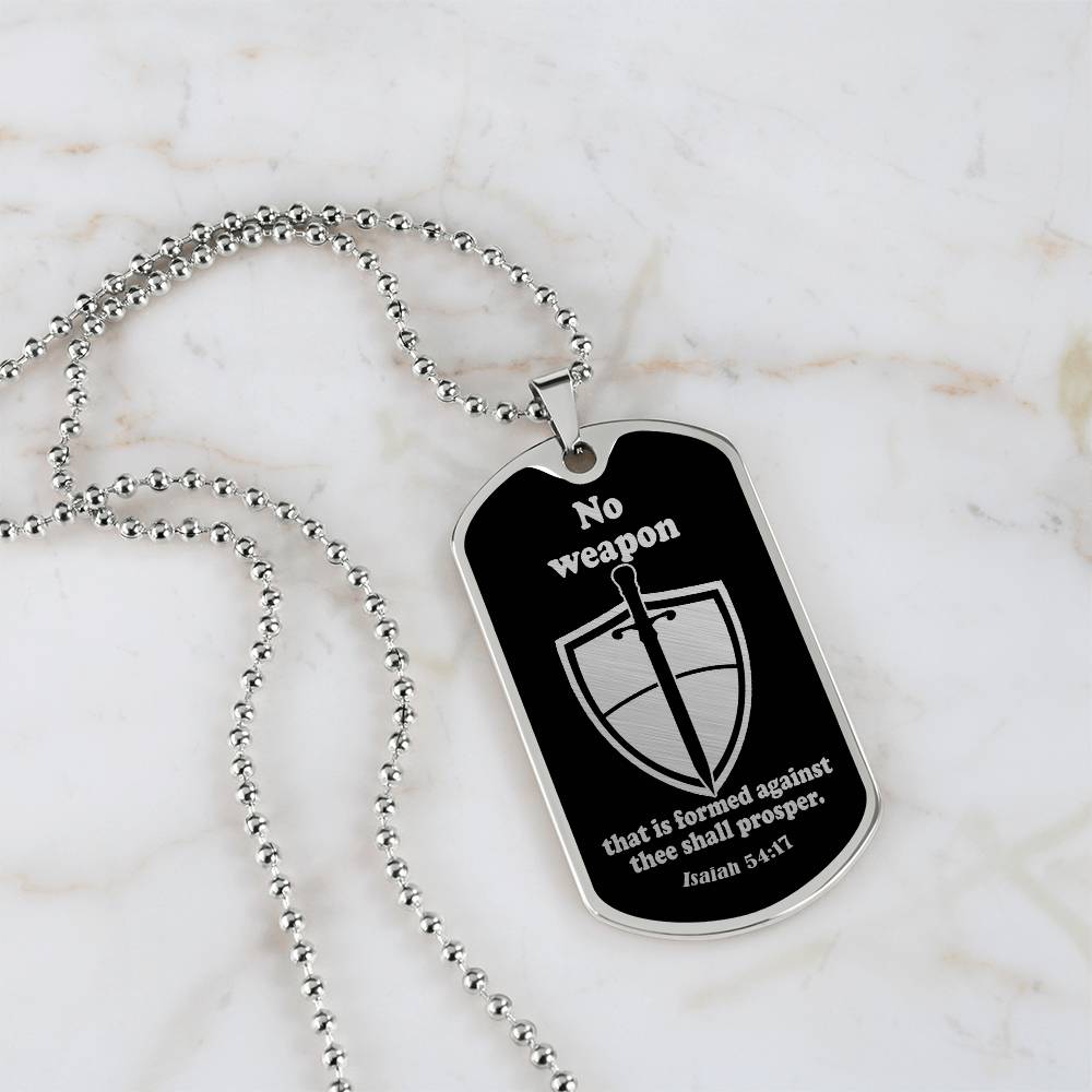 Isaiah 54:17 No Weapon Necklace Dog Tag Stainless Steel or 18k Gold w 24" Chain-Express Your Love Gifts