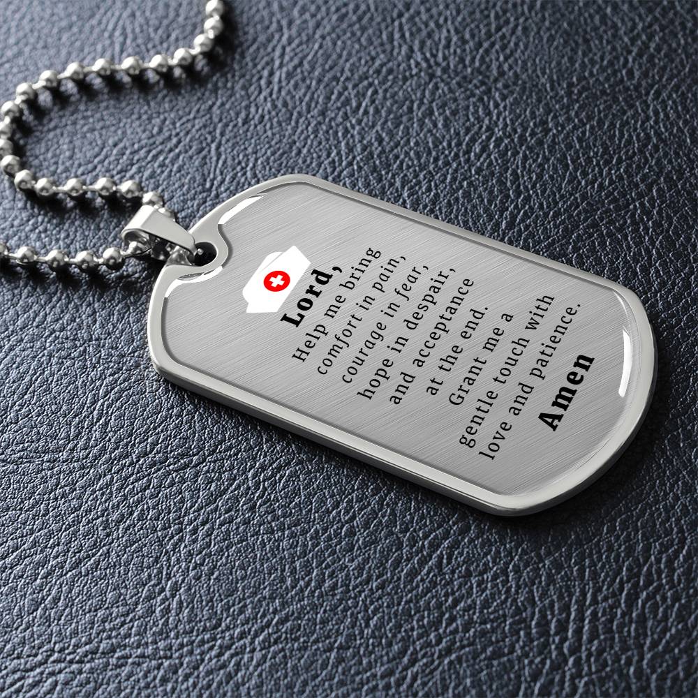 Nurse's Prayer Premium Stainless Steel or 18k Gold Dog Tag Necklace with 24" Chain