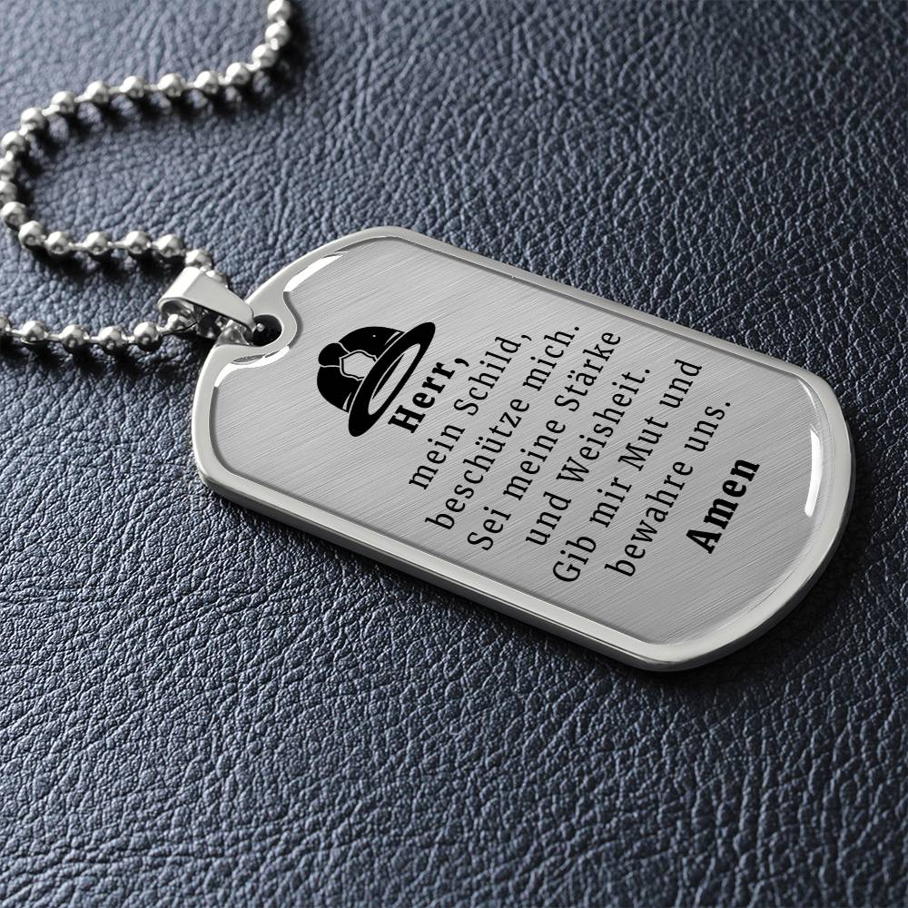Feuerwehrmann German Firefighter Prayer Premium Stainless Steel or 18k Gold Dog Tag Necklace with 24" Chain