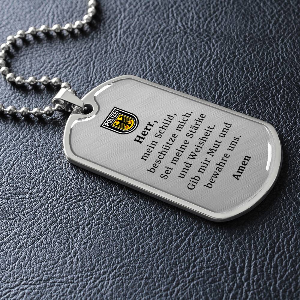 Polizeibeamter German Police Officer Prayer Premium Stainless Steel or 18k Gold Dog Tag Necklace with 24" Chain
