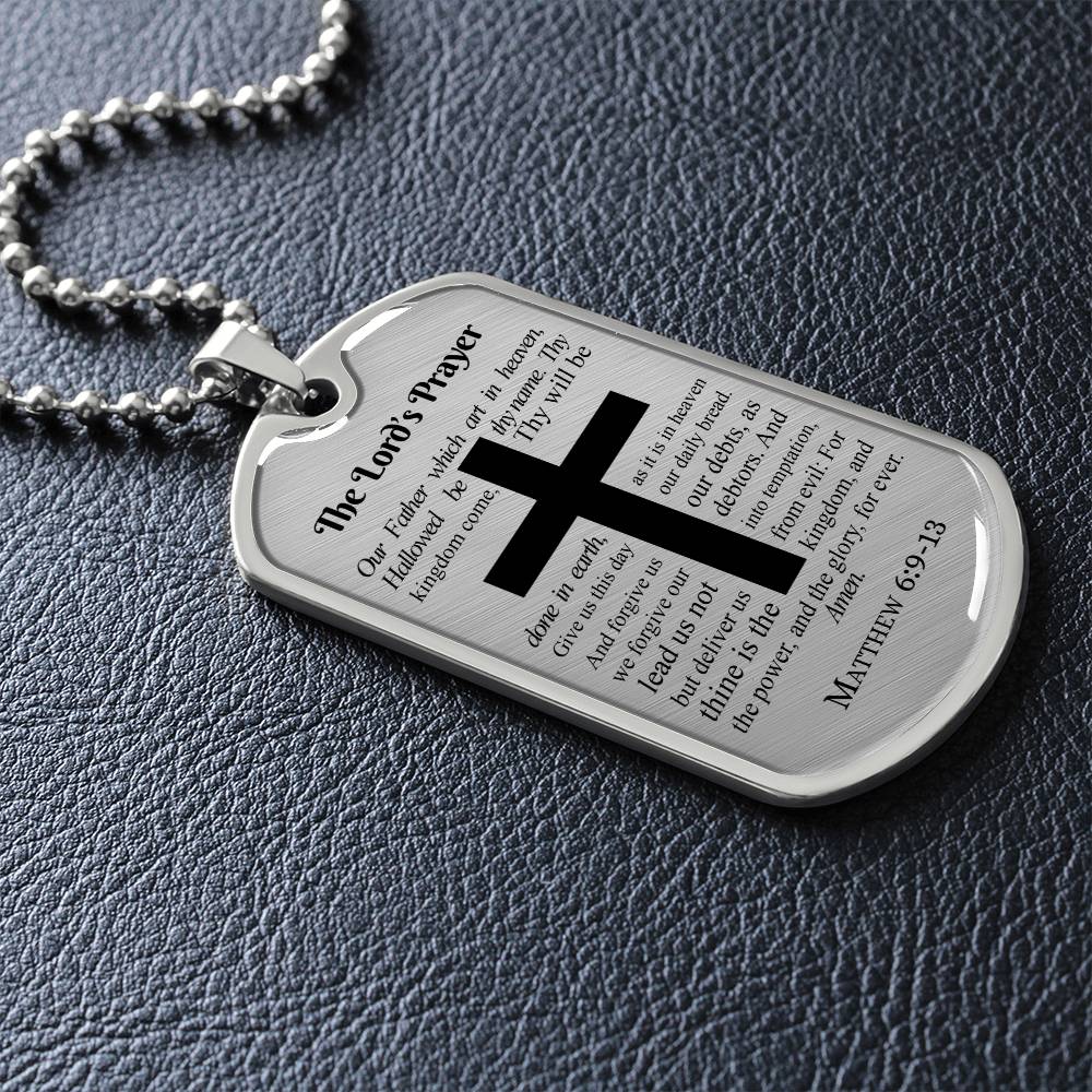 The Lord's Prayer Premium Stainless Steel or 18k Gold Dog Tag Necklace with 24" Chain