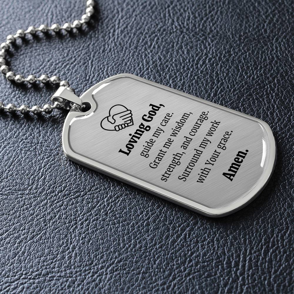 Social Worker's Prayer Premium Stainless Steel or 18k Gold Dog Tag Necklace with 24" Chain