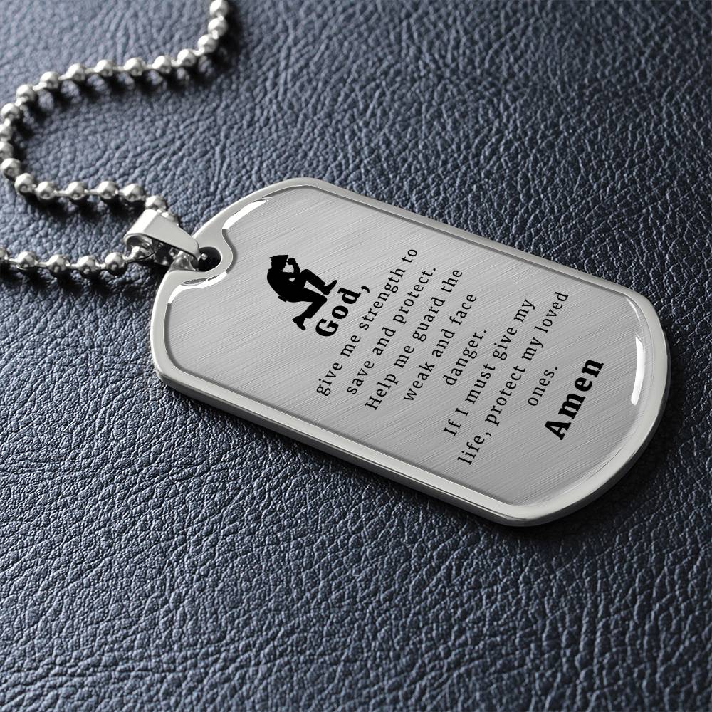 Police Officer's Prayer Premium Stainless Steel or 18k Gold Dog Tag Necklace with 24" Chain