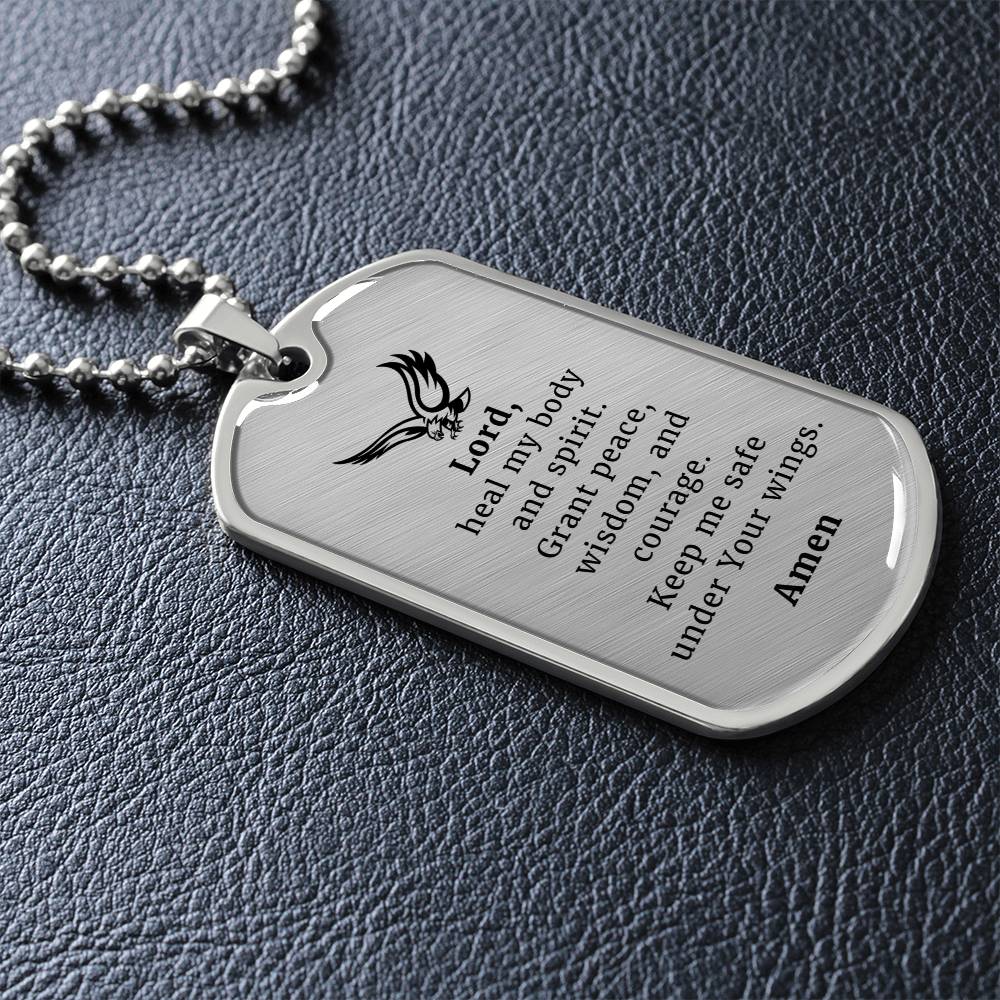 Veteran's Prayer Premium Stainless Steel or 18k Gold Dog Tag Necklace with 24" Chain