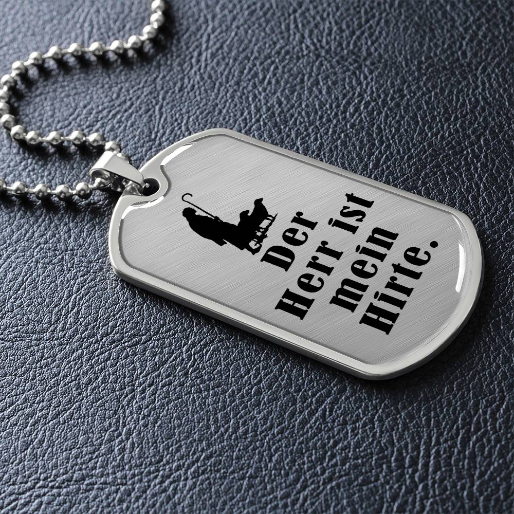 Lord's My Shephard Psalm 23 German Premium Stainless Steel or 18k Gold Dog Tag Necklace with 24" Chain