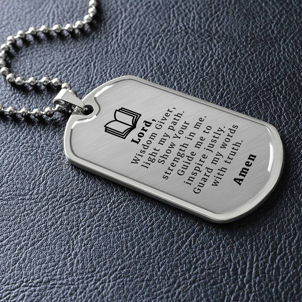 Teacher's Prayer Premium Stainless Steel or 18k Gold Dog Tag Necklace with 24" Chain