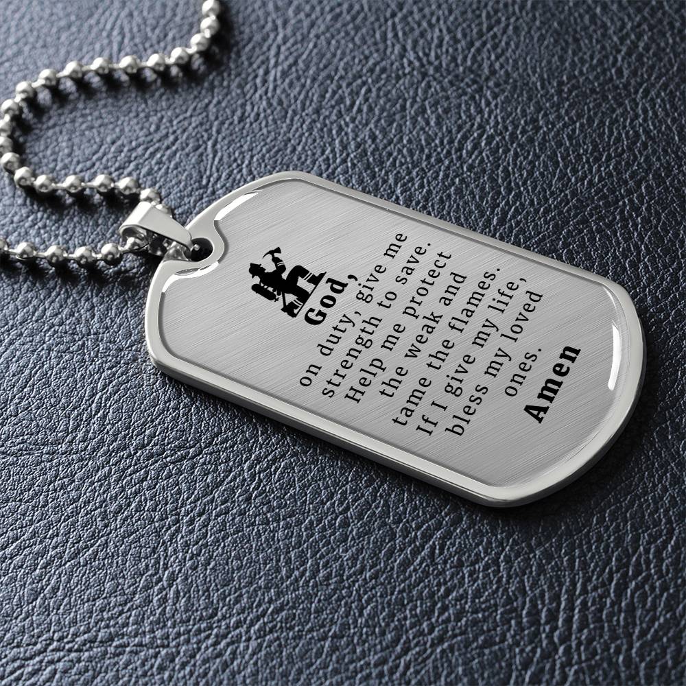 Firefighter's Prayer Premium Stainless Steel or 18k Gold Dog Tag Necklace with 24" Chain