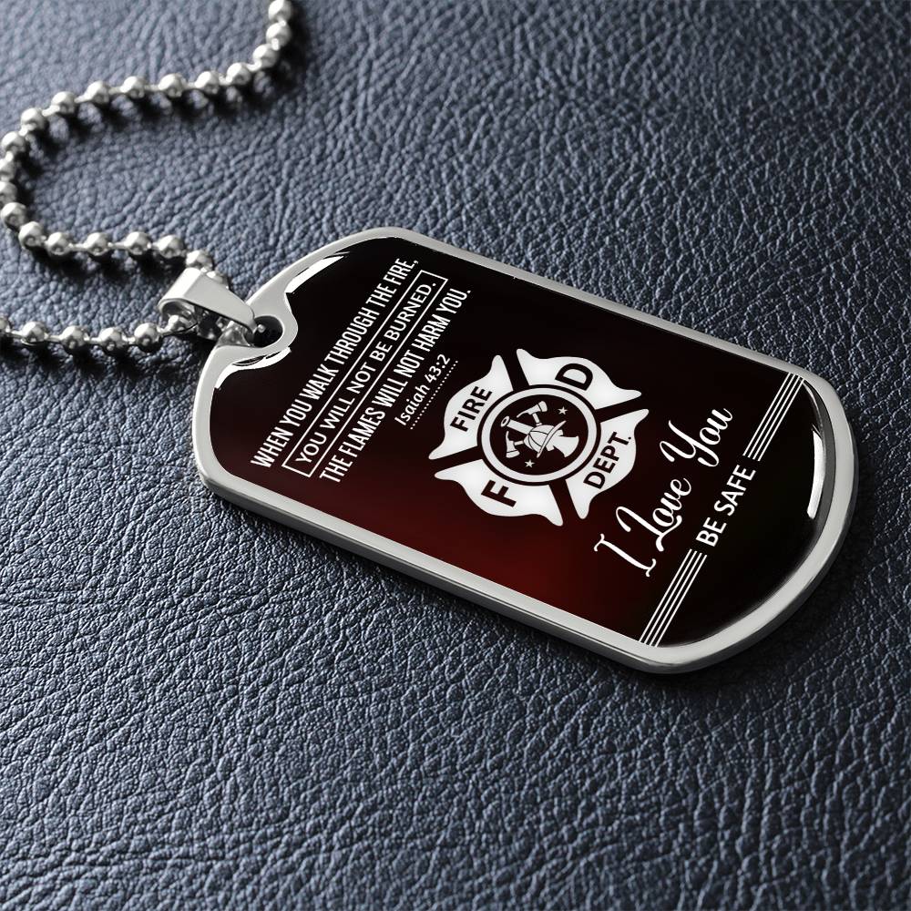 When You Walk Through Premium Stainless Steel or 18k Gold Dog Tag Necklace with 24" Chain