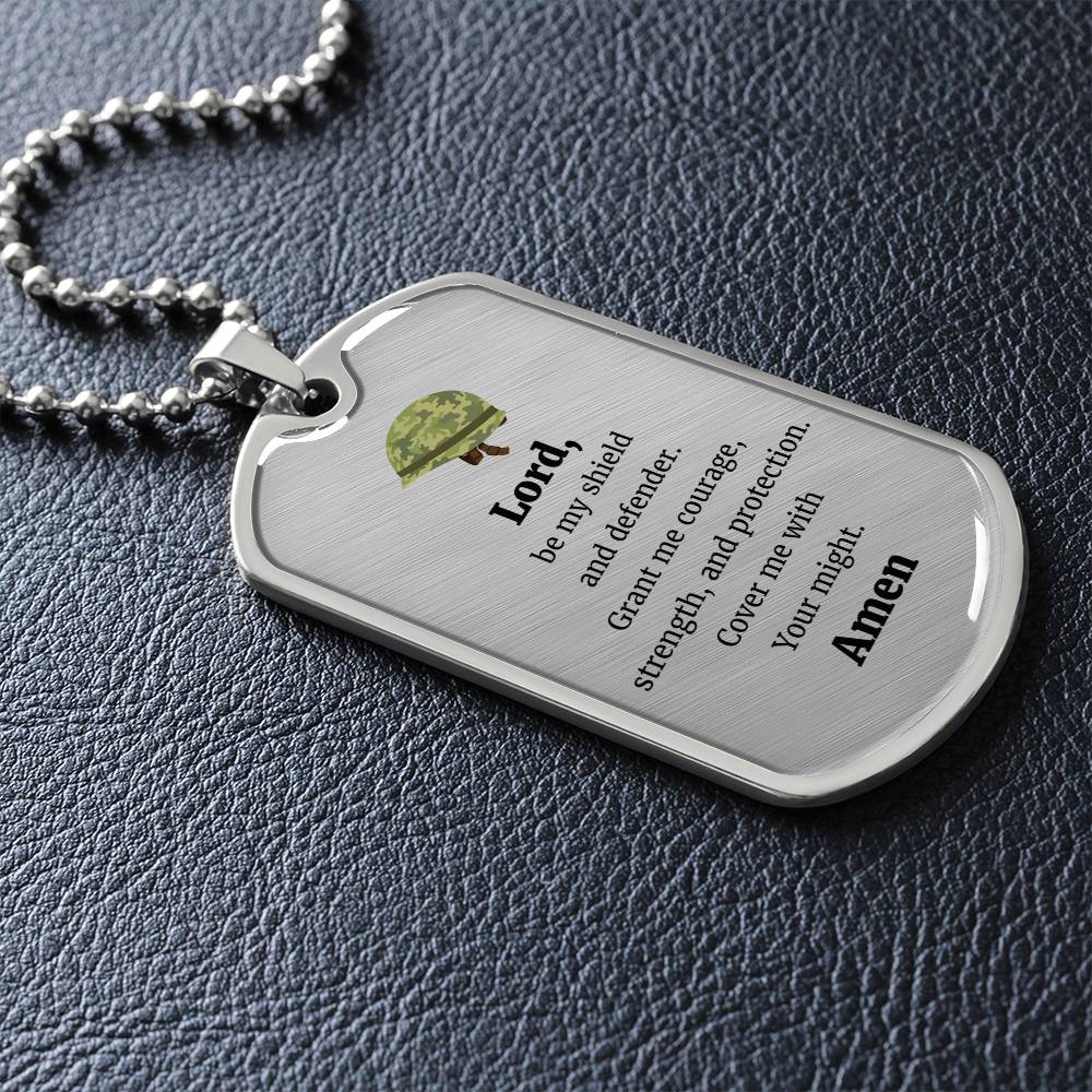 Soldier's Prayer Premium Stainless Steel or 18k Gold Dog Tag Necklace with 24" Chain
