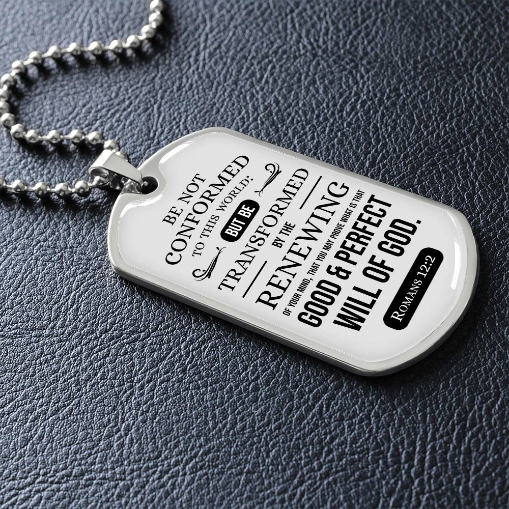 Good And Perfect Will Of God Stainless Steel or 18k Gold Dog Tag Necklace w 24" Chain