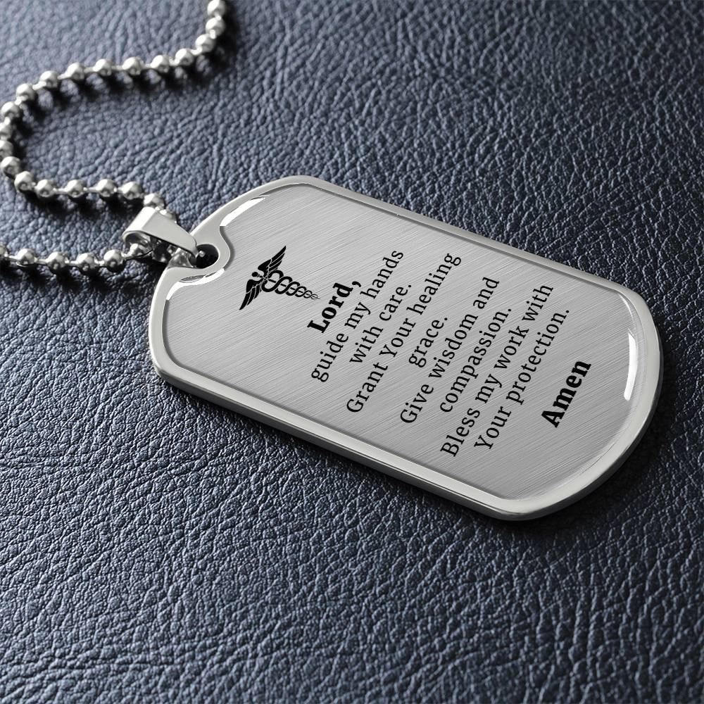Doctor's Prayer Premium Stainless Steel or 18k Gold Dog Tag Necklace with 24" Chain