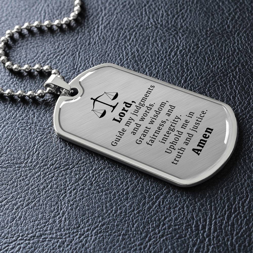 Judge and Lawyer's Prayer Premium Stainless Steel or 18k Gold Dog Tag Necklace with 24" Chain