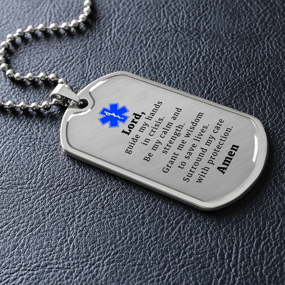 EMT Prayer Premium Stainless Steel or 18k Gold Dog Tag Necklace with 24" Chain