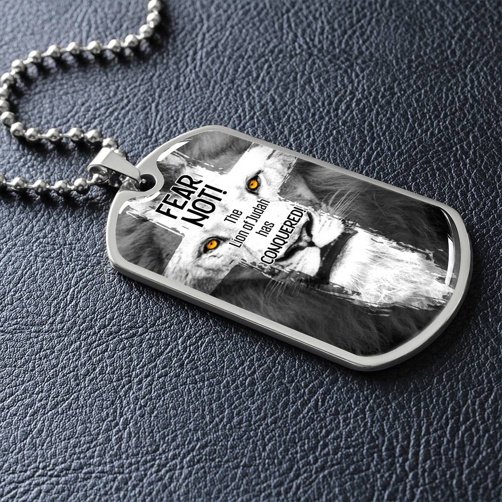 Lion Of Judah Premium Stainless Steel or 18k Gold Dog Tag Necklace with 24" Chain