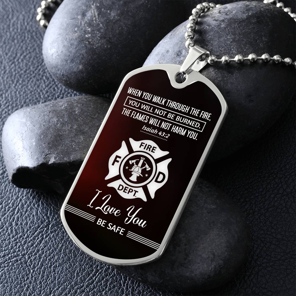 When You Walk Through Premium Stainless Steel or 18k Gold Dog Tag Necklace with 24" Chain