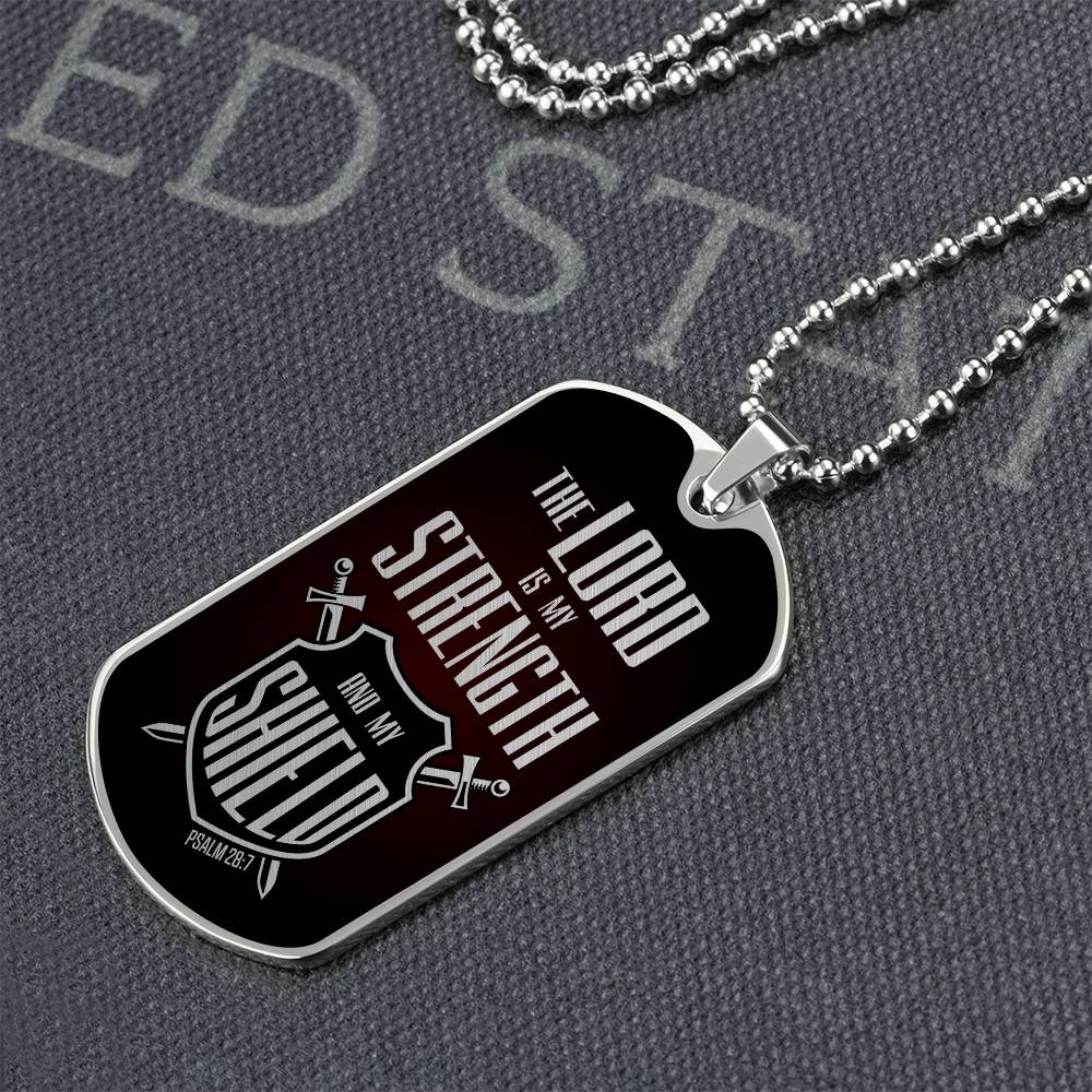 Lord Is My Strength Premium Stainless Steel or 18k Gold Dog Tag Necklace with 24" Chain