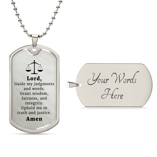 Judge and Lawyer's Prayer Premium Stainless Steel or 18k Gold Dog Tag Necklace with 24" Chain