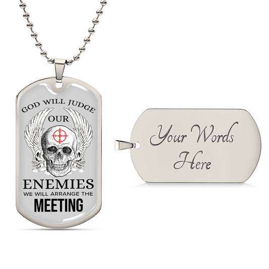 God Will Judge Necklace Stainless Steel or 18k Gold Dog Tag w 24" Chain