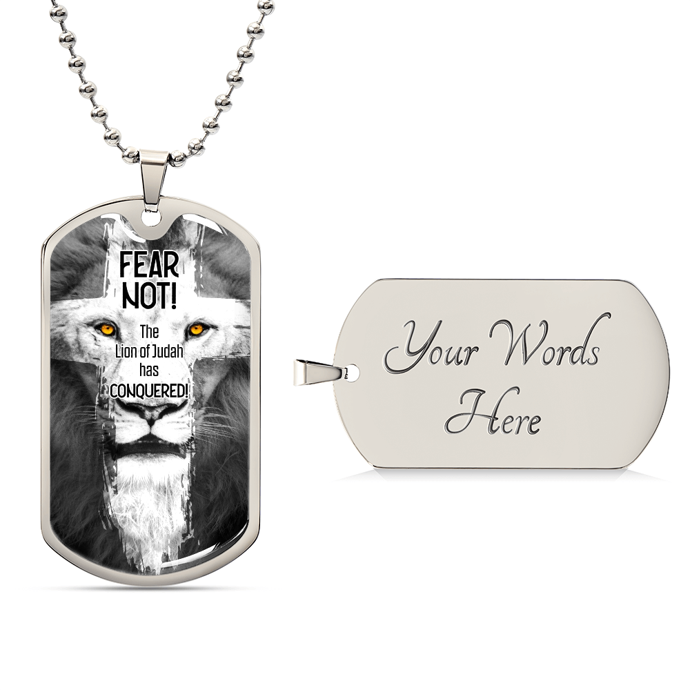 Lion Of Judah Premium Stainless Steel or 18k Gold Dog Tag Necklace with 24" Chain