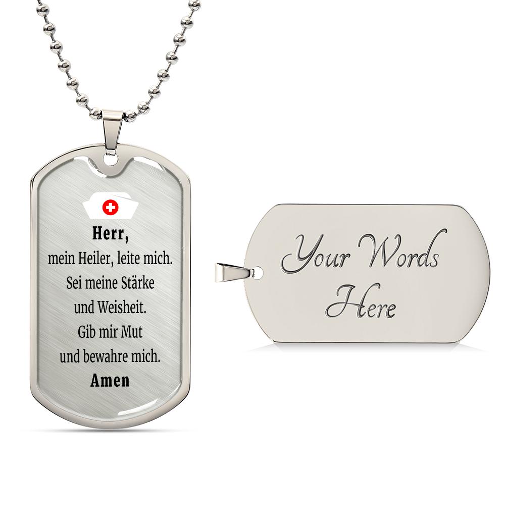 Krankenschwester Krankenpfleger Nurse Prayer Premium Stainless Steel or 18k Gold Dog Tag Necklace with 24" Chain