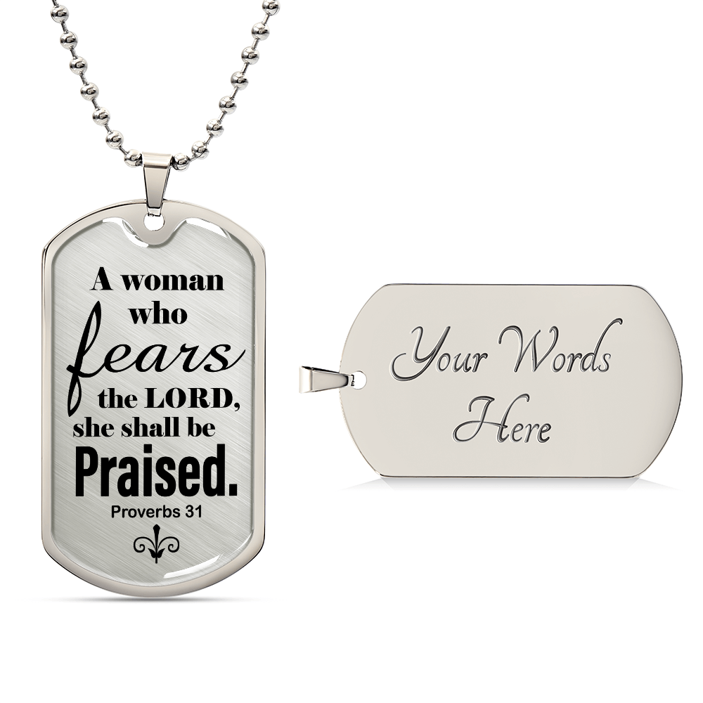Proverbs 31 Woman of God Necklace Dog Tag Stainless Steel or 18k Gold w 24" Chain-Express Your Love Gifts