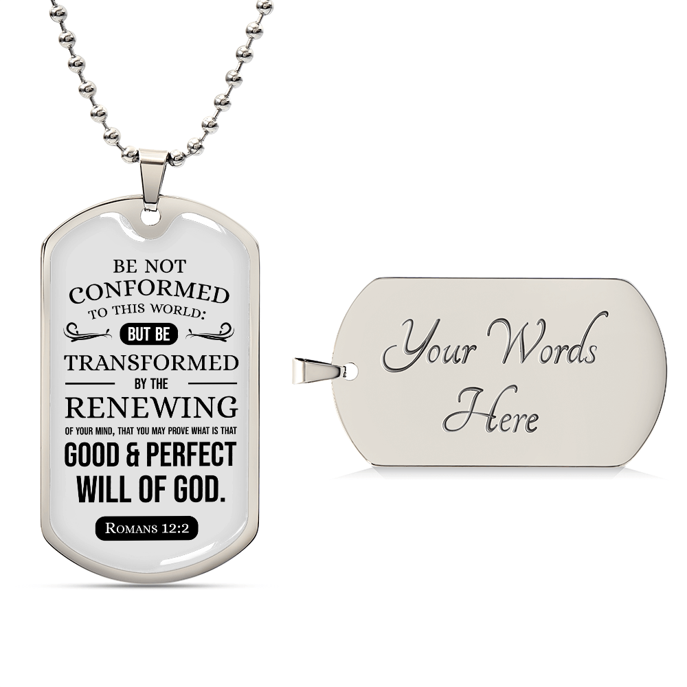 Good And Perfect Will Of God Stainless Steel or 18k Gold Dog Tag Necklace w 24" Chain