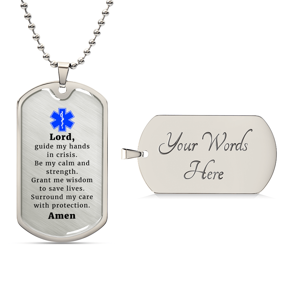 EMT Prayer Premium Stainless Steel or 18k Gold Dog Tag Necklace with 24" Chain
