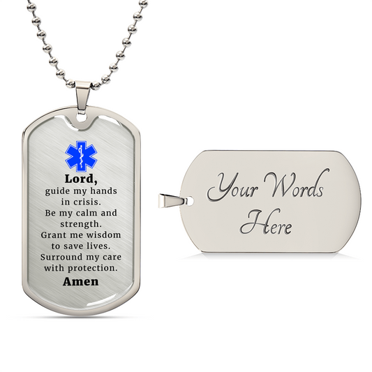 EMT Prayer Premium Stainless Steel or 18k Gold Dog Tag Necklace with 24" Chain