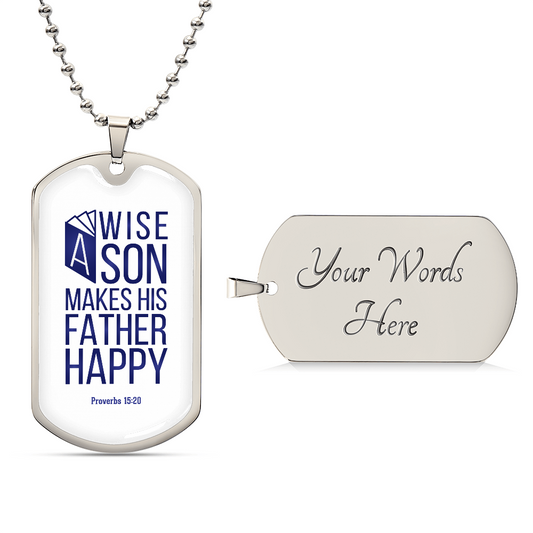 Being A Wise Son Necklace Stainless Steel or 18k Gold Dog Tag w 24" Chain