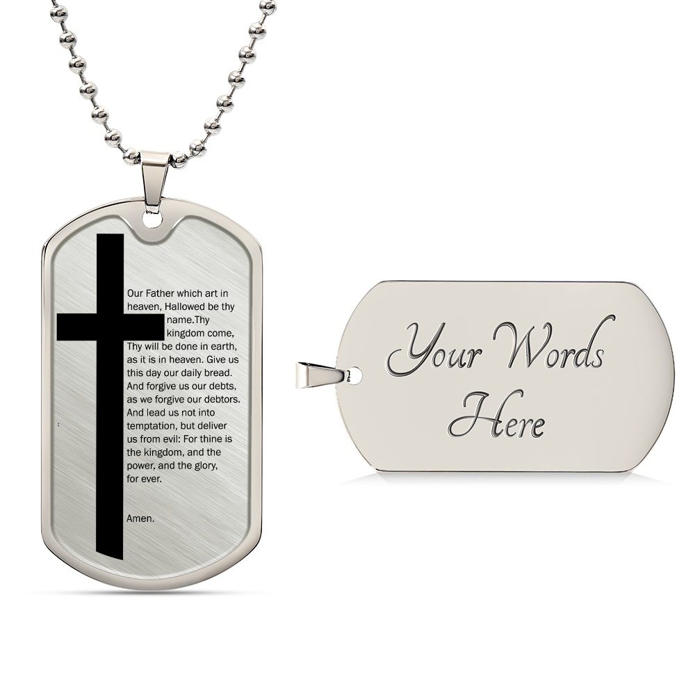 Lord's Prayer Necklace Dog Tag Stainless Steel or 18k Gold w 24" Chain-Express Your Love Gifts