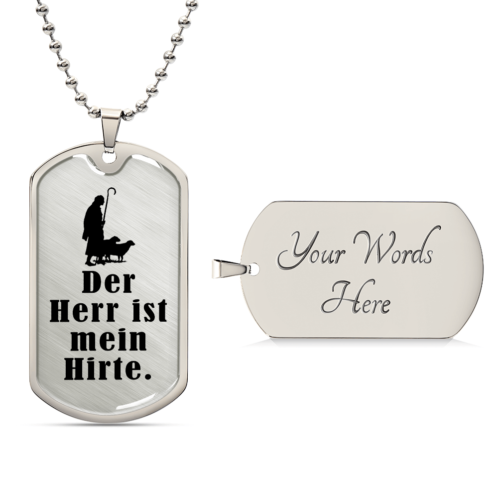 Lord's My Shephard Psalm 23 German Premium Stainless Steel or 18k Gold Dog Tag Necklace with 24" Chain