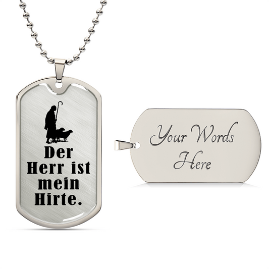 Lord's My Shephard Psalm 23 German Premium Stainless Steel or 18k Gold Dog Tag Necklace with 24" Chain