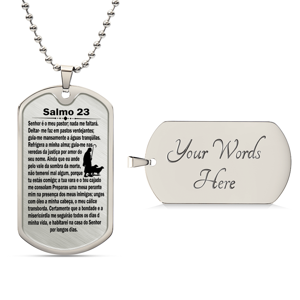 Psalm 23 Portuguese Salmo 23 Necklace Dog Tag Stainless Steel or 18k Gold w 24" Chain-Express Your Love Gifts