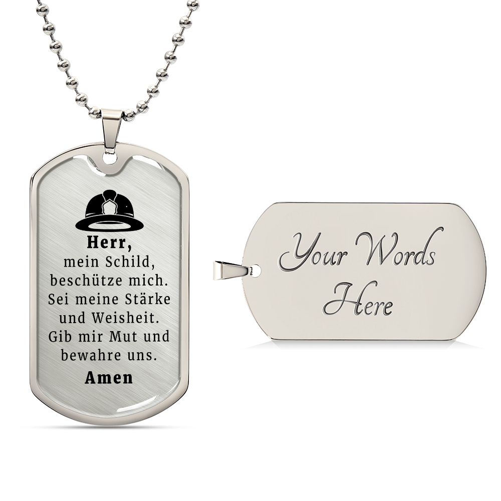 Feuerwehrmann German Firefighter Prayer Premium Stainless Steel or 18k Gold Dog Tag Necklace with 24" Chain