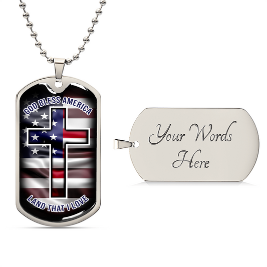God Bless America Necklace Stainless Steel or 18k Gold Dog Tag w 24" Chain