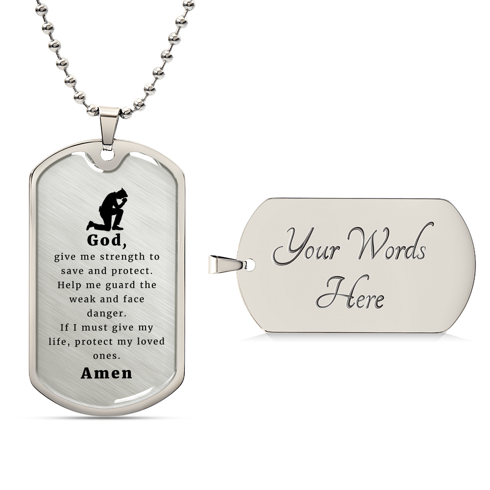 Police Officer's Prayer Premium Stainless Steel or 18k Gold Dog Tag Necklace with 24" Chain