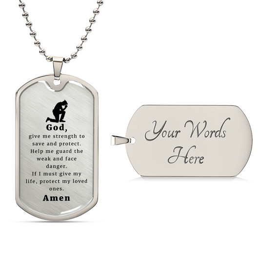 Police Officer's Prayer Premium Stainless Steel or 18k Gold Dog Tag Necklace with 24" Chain