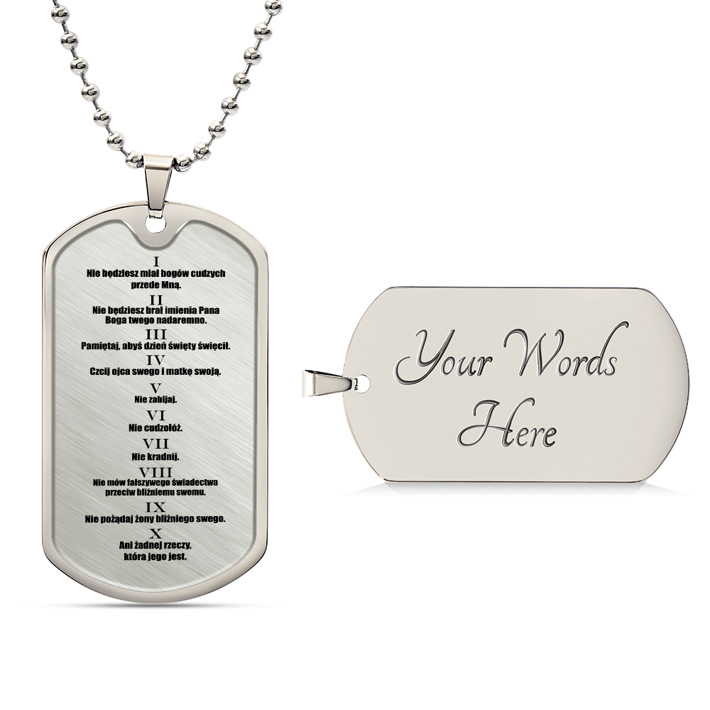 Ten Commandments Polish Przykazań Bożych Necklace Dog Tag Stainless Steel or 18k Gold w 24" Chain-Express Your Love Gifts