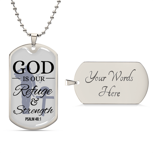 God Is Always Ready To Help Bible Verse Gift Psalm Necklace Stainless Steel or 18k Gold Dog Tag w 24" Chain