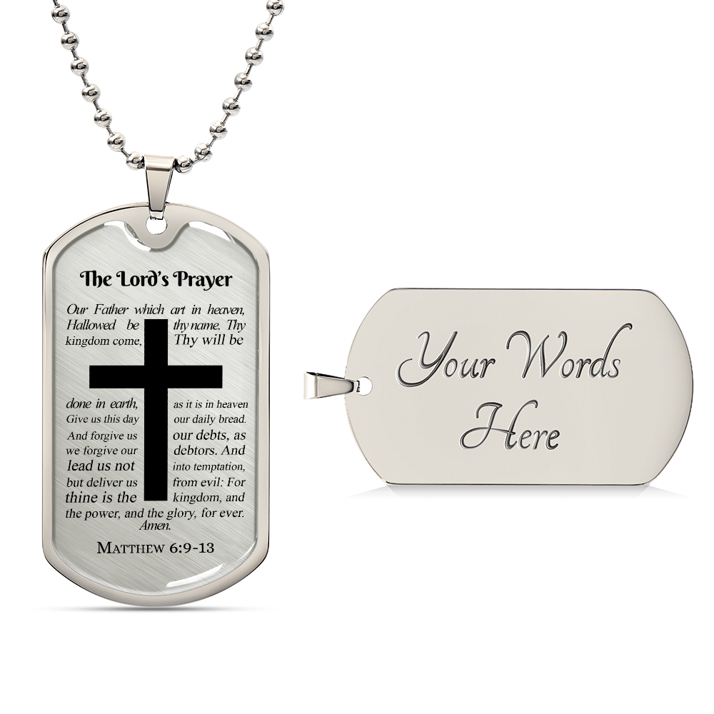 The Lord's Prayer Premium Stainless Steel or 18k Gold Dog Tag Necklace with 24" Chain