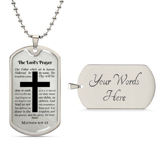 The Lord's Prayer Premium Stainless Steel or 18k Gold Dog Tag Necklace with 24" Chain