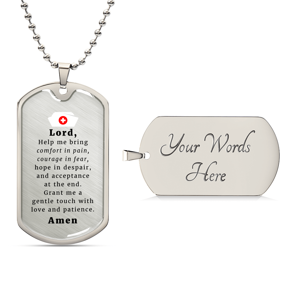 Nurse's Prayer Premium Stainless Steel or 18k Gold Dog Tag Necklace with 24" Chain