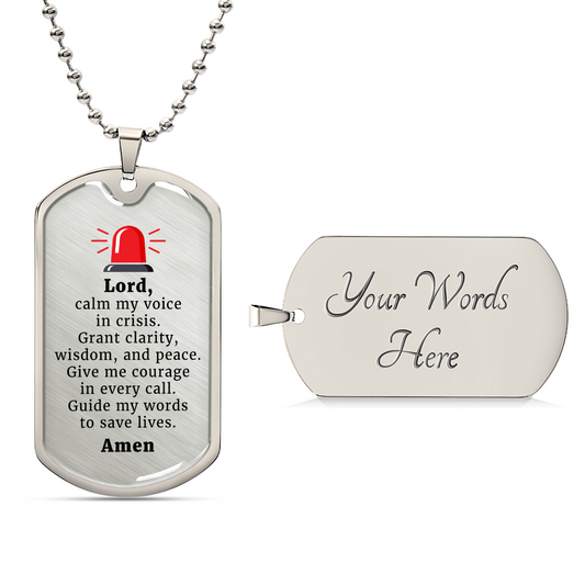 Dispatcher's Prayer Premium Stainless Steel or 18k Gold Dog Tag Necklace with 24" Chain